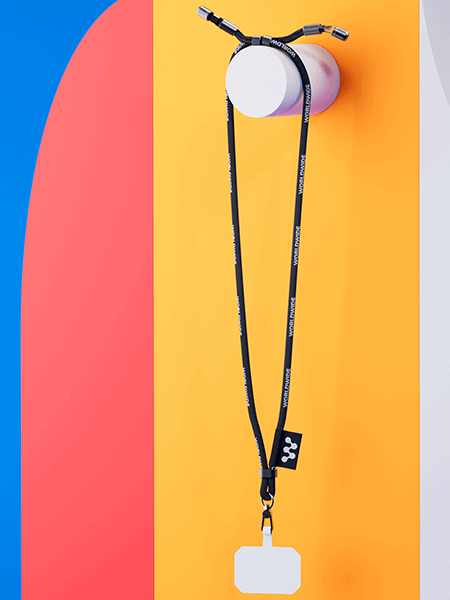 Žakárový lanyard na krk Snapneck s držákem na telefon a integrovaným kabelem