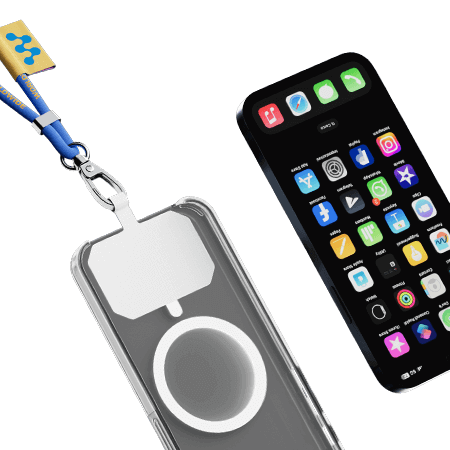 Žakárový lanyard na krk Snapneck s držákem na telefon a integrovaným kabelem